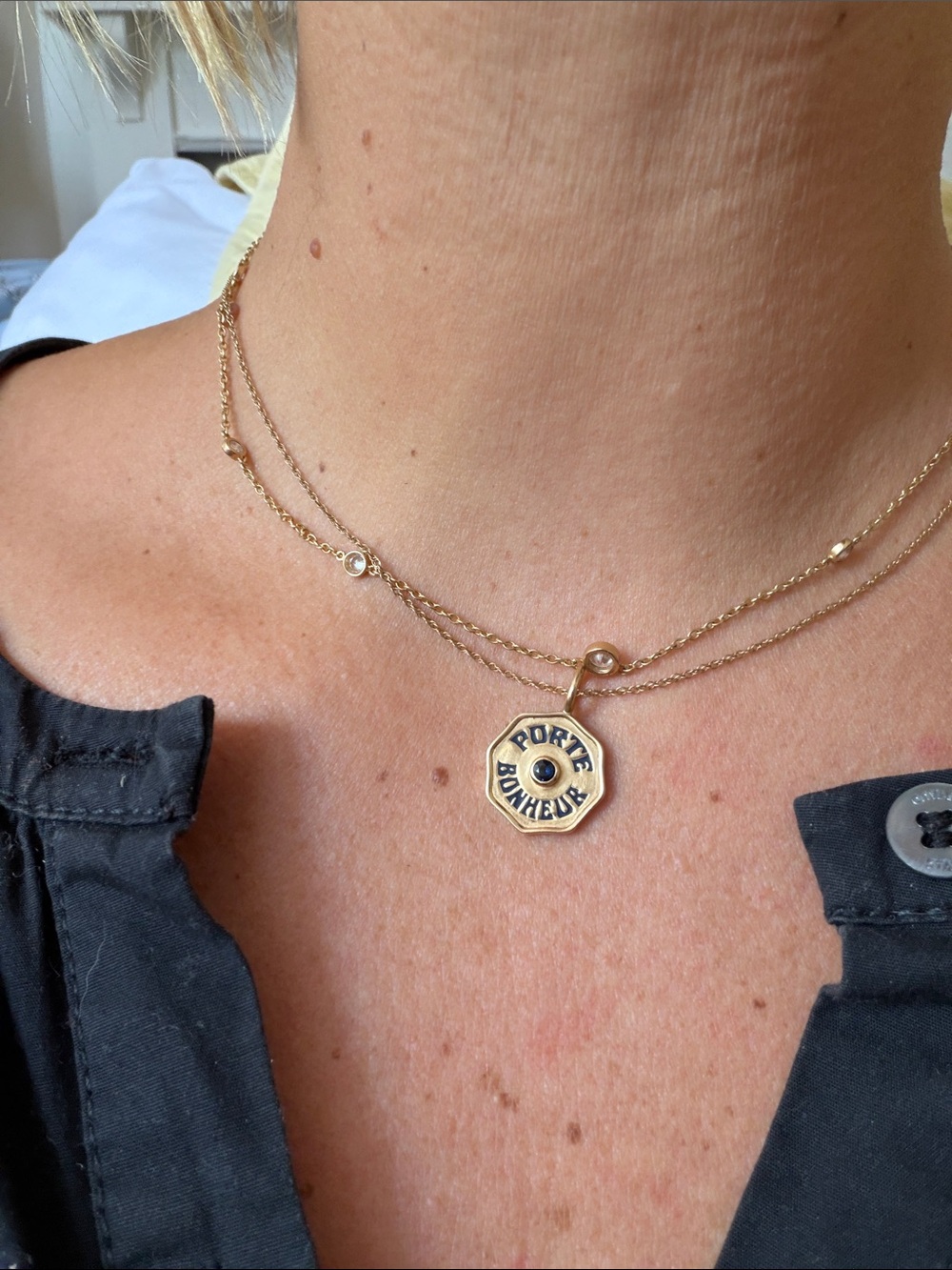 Marlo Laz - Gold Tone 'Porte Bonheur' Octagon Pendant Necklace - Pendant only